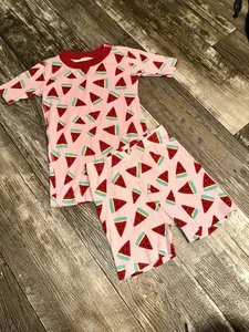 Hanna Andersson Pajamas Girls Size 6-7 120cm Summer Shorts Pink Watermelons GUC - Picture 1 of 11