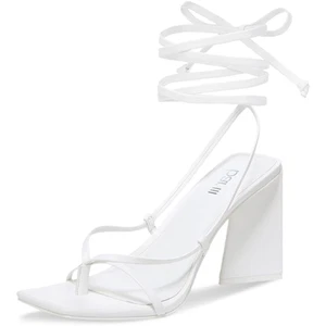 Bar III Women Auroraa Tall Block Heel Ankle Wrap Sandals US 6.5M White - Picture 1 of 6