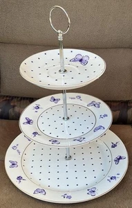 Bombay Duck London Miss Peacock Three Tier Cake Stand White With Butterflies - Picture 1 of 6