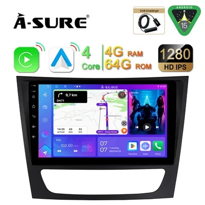 DAB+Carplay 4+64G Android 15 Autoradio Navi für Mercedes-Benz E-Klasse W211 C219 - Bild 1 von 4