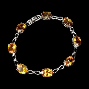 925 Sterling Silver Bracelet Oval Citrine 10x8mm Natural Gemstone Jewelry 7.5inc - Picture 1 of 14