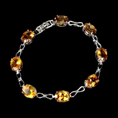 925 Sterling Silver Bracelet Oval Citrine 10x8mm Natural Gemstone Jewelry 7.5inc - Image 1 of 4