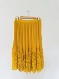 Whistles Skirt Size 12 Yellow Floral Lace Pleated Midi Occasion - Picture 1 of 8
