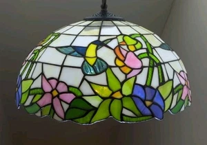 Tiffany Style Pendant Lamp Stained Glass Hanging Ceiling Light W/Flowers & Birds - Picture 1 of 13