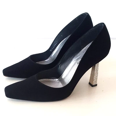 RUSSELL & BROMLEY Stuart Weitzman Black Fabric Shoes Diamante Heels - UK 5 - Fab - Image 1 of 4