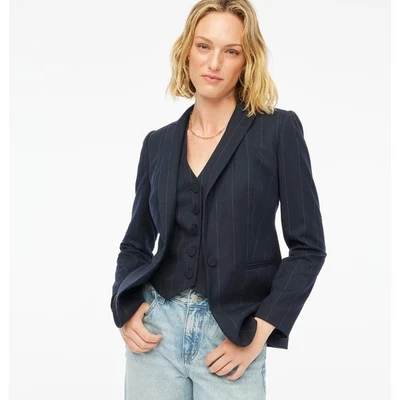 J.Crew Petite One Button Blazer Navy Pinstripe Classic Minimalist US 10P NWT - Image 1 of 4