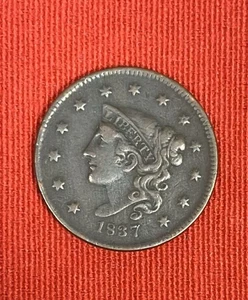 Moneda de centavo grande cabeza de matrona corona 1837 1C letras medianas en estado bastante bueno-ef - Imagen 1 de 4