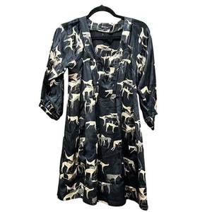 Ulla Johnson Dress 4 Baby Doll Safari Tribal Classy Black Silk Animal Deer - Picture 1 of 13