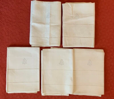 5 très belles serviettes lin-soie, Monogram 0,85x0,78 linge ancien (n°61) - Photo 1/4