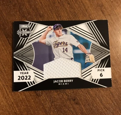 Jacob Berry 2022 Elite Extra Edition Pick 6 Jersey FRM-JB Miami Marlins LSU - Image 1 of 2