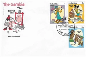 Chip'n Dale Goofy & Mickey Mouse Painting Eggs Easter Disney Gambia FDC 1984 - Picture 1 of 1