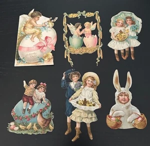 Set of 6 Antique Victorian Easter Die Cuts Postmarked 1907 - 1913 - Picture 1 of 7