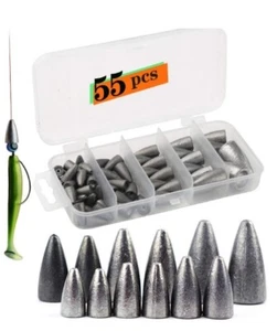 55 Pieces Fishing Weights Sinkers Rig Bass Beads Bullet Sinkers Carolina Texas - Picture 1 of 3