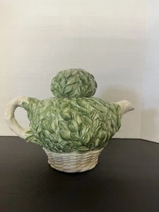 Tetera vintage Ethan Allen boj topiario verde cesta cerámica nueva con etiquetas decoración - Imagen 1 de 11