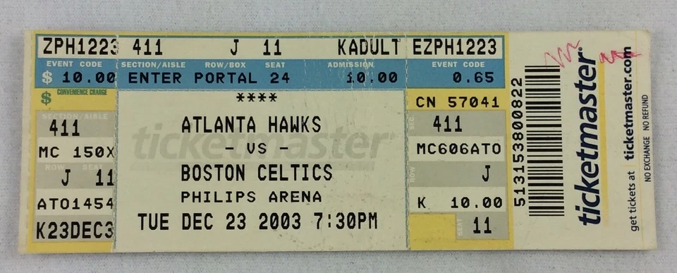 Boleto NBA 2003 23/12 Boston Celtics at Atlanta Hawks - Paul Pierce Foto 1 de 1