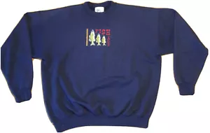Felpa vintage anni '90 FISH TALES XL blu punto singolo girocollo effetto invecchiato - Foto 1 di 4