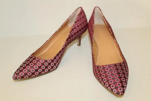 J CREW Womens Classic Pumps Heels Shoes Sz 7 Red Black Pink Geometric Mid Heel - Picture 1 of 12