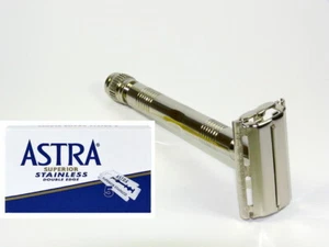 Cepilla de afeitar mariposa PARKER 95R latón cromada y 5 cuchillas ASTRA afeitadora - Imagen 1 de 2