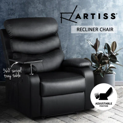 Artiss Recliner Chair Armchair Lounge Sofa Chairs Couch Leather Black Tray Table - image 1 of 4