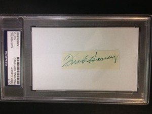 Fred Haney Signed Autographed Cut mounted on Index Card 1957 WS Champ PSA/DNA