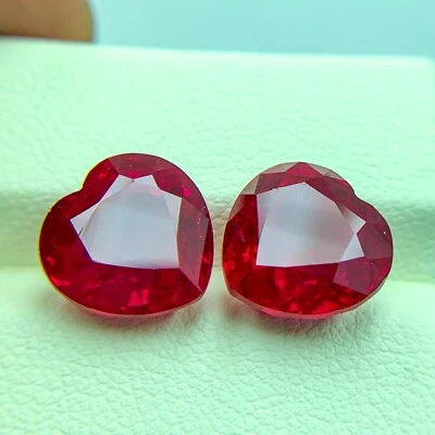 PIGEON BLOOD RED HUGE 14.82 CT PERFECT RUBY CORUNDUM CHATHUM HEART PAIR GEMSTONE - Image 1 of 4