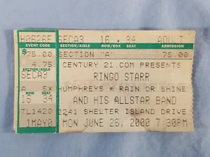 6-26-00 2000 RINGO STARR Allstar Band Vtg Concert Ticket Stub San Diego Humphrey - Picture 1 of 2