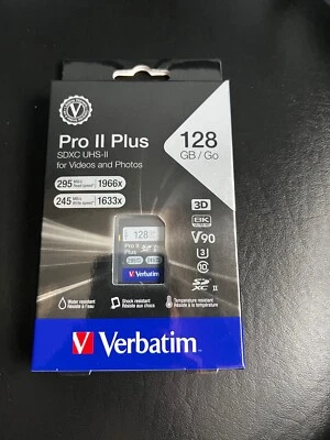 Verbatim 128GB Pro II Plus 1966X SDXC Class 10 / UHS-II Flash Memory Card #99165 - Image 1 of 3