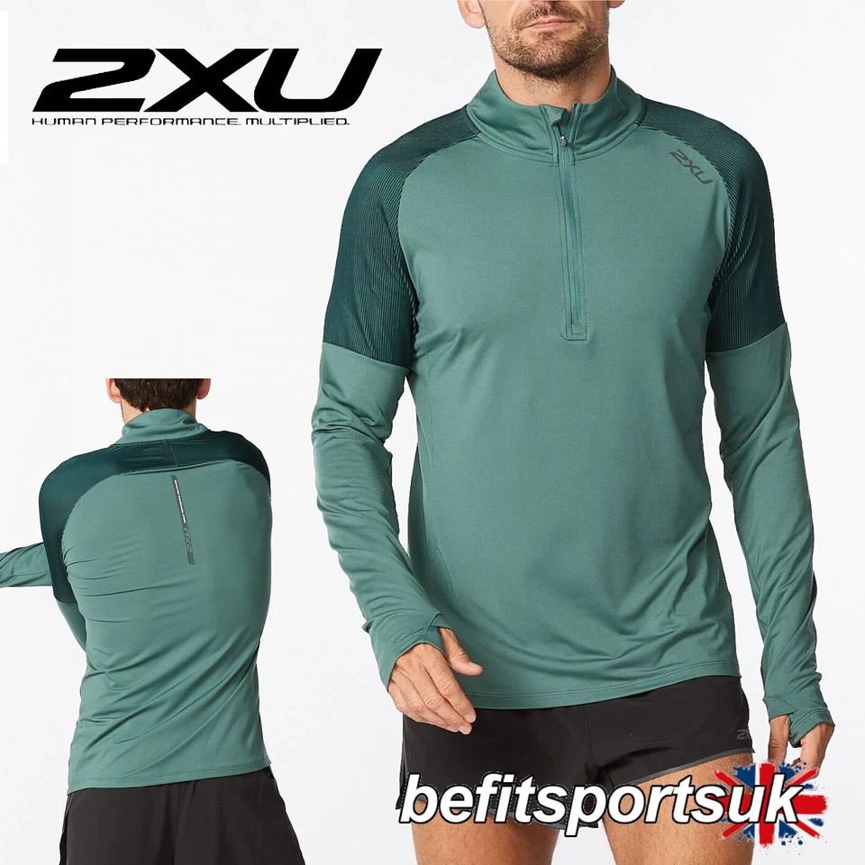 MENS LONG SLEEVE RUNNING ZIP TOP 2XU LIGHT SPEED DRI HEAT JOGGING GYM JERSEY - Image 1 of 1