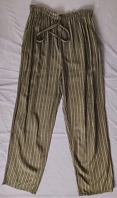 Ультра розовый 90-х на шнурке черный/белый заколка в полоску вискоза брюки L - Изображение 1 из 4