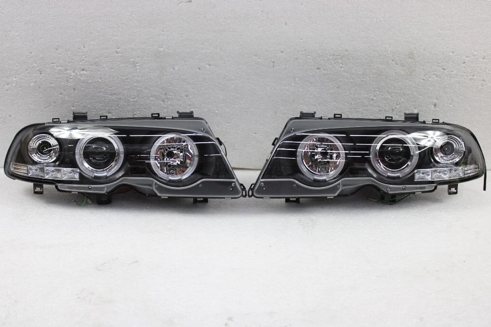 适用于 00-03 宝马 E46 3 系列 2Dr JDM 黑色双光环投影仪前灯 — 第 1/1 张图片