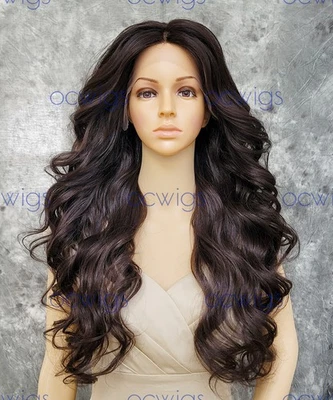Peluca Larga Sexy Barril Rizado Encaje Frontal/Parte Calor OK Mezcla Cabello Humano Marrón Oscuro Foto 1 de 4