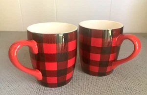 Robert Stanley Kaffeetassen schwarz rot Büffel kariert Karo 2er Set gebraucht, in einwandfreiem Zustand - Bild 1 von 5