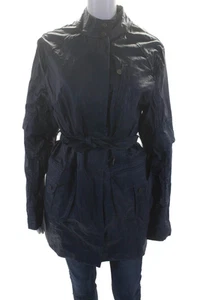 Ugg Womens Linen Lined Long Sleeve Belted Zip Windbreaker Jacket Navy Blue Size - Picture 1 of 9