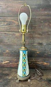 Vintage Catteau Boch Freres Style Turquoise & Yellow Crackle Glaze Lamp MCM - Picture 1 of 18