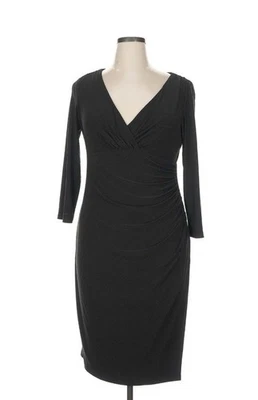 Lauren Ralph Lauren Ruched Midi 3/4 Sleeve Dress Black Women’s Size 14 V-Neck - Image 1 of 4