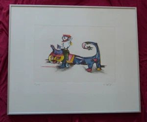 Otmar Alt Farbradierung Katze mit Vogel  Auflage-30 handsigniert - Bild 1 von 6