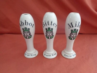 3 vintage Greene King Ceramic Beer Pump Handles Abbot Ale A  Mild M Bitter B - Image 1 of 2
