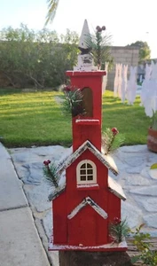 CHRISTMAS CHURCH DECORATION 26" Red Wooden - Bild 1 von 9