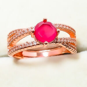 Ruby & White Topaz 925 Sterling Silver Rose Gold Plated Ring Adst. RC7431-10_2