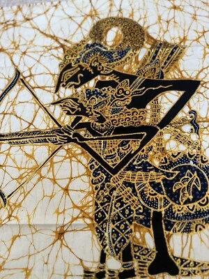 Batik Art Painting on Cotton Fabric, Framed, Depicting Characters Rama and Sita - Image 1 of 4