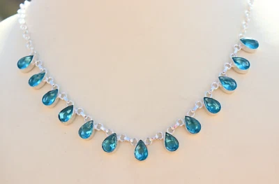 Blue Topaz Gemstone 925 Sterling Silver Handmade Necklace Jewelry 18" - Image 1 of 4