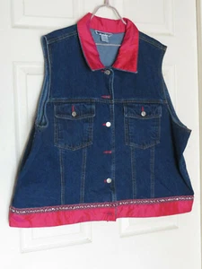 Adriana Sport Denim Vest Women's 26W Embellished Trimmed - Picture 1 of 6