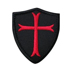 Knights Templar Cross Shield Embroidered Hook & Loop Tactical Morale Patch - Picture 1 of 1