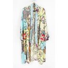 Johnny Was Womens Ivory Floral Long Sleeves Silk Twill Elegant Eve Robe Size S