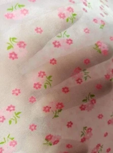 Pink with flocked swiss Pink Flowers fabric semi sheer BTHY - Picture 1 of 4