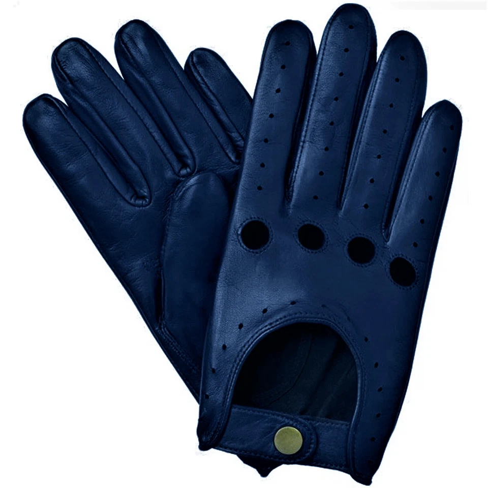 NUEVOS GUANTES DE CONDUCCIÓN DE CUERO REAL CON CHOFER PARA HOMBRE - AZUL MARINO - Foto 1 de 1
