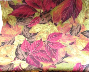 Fall Leaf Print Fabric Half Yard Autumn Leaves w Gold Accents Cranston Village - Picture 1 of 5