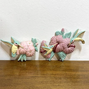 Vintage Burwood Hummingbirds Birds Pink Hanging Wall Decor Set Flowers 1993 USA - Bild 1 von 10