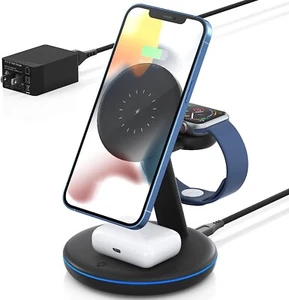 Magnetic Wireless Charger 3 in 1 PEXXUS 15W Fast Mag-Safe Charger Stand Iphone - Picture 1 of 7