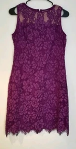 RALPH LAUREN DAMEN SPITZE ABENDKLEID GEFÜTTERT PFLAUME/WEISS GRÖSSE 6 NEU MIT ETIKETT - Bild 1 von 10